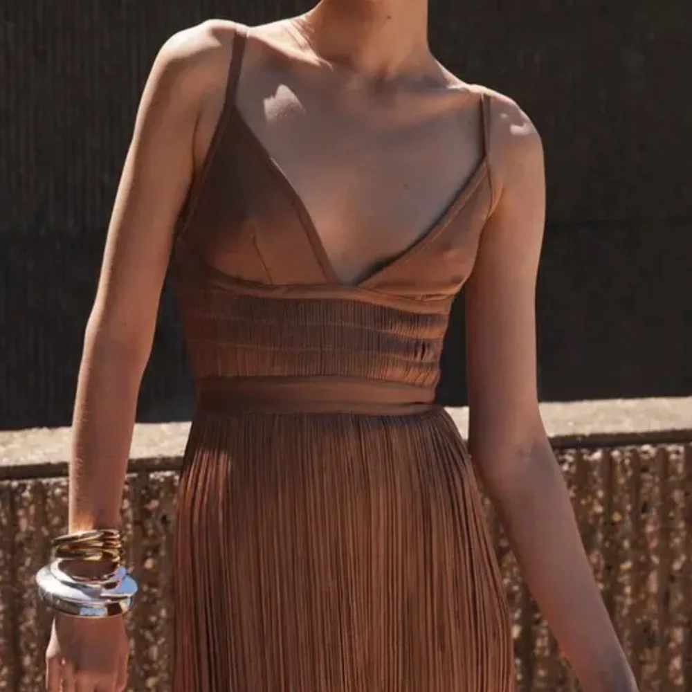 HERVE LEGER Fringe Gown - Toffee FRI8438676 NWT - Picture 3 of 7